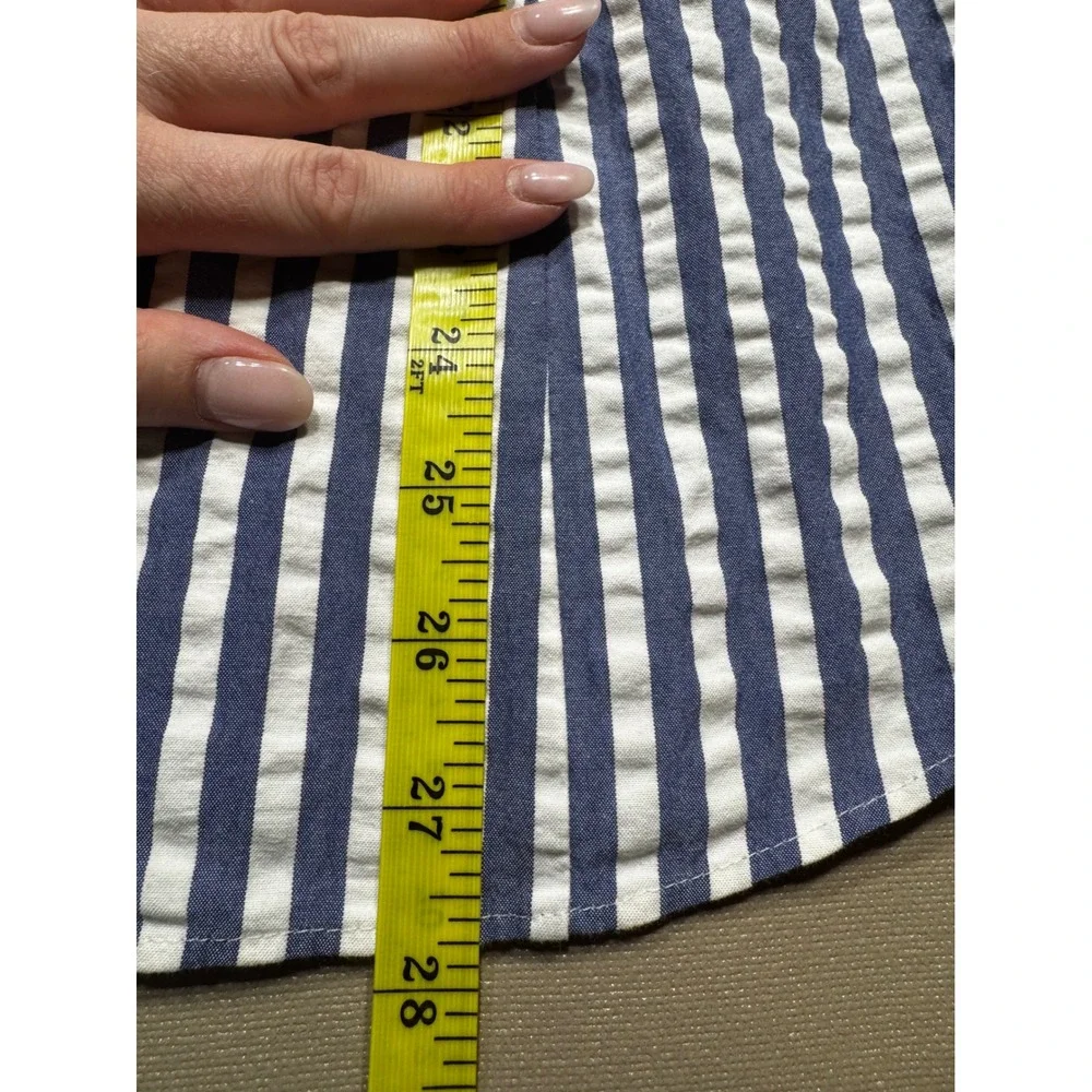 Lafayette 148 New York Blue White Seersucker Striped Button Down Shirt Size 10 - Picture 11 of 11